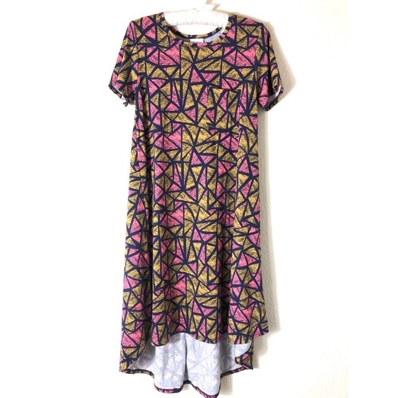 LuLaRoe Carly Swing Dress Geometric Floral Short Sleeves Knit Size XS - Picture 1 of 6